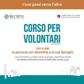 Aperte le iscrizioni al Corso Volontari della Rete