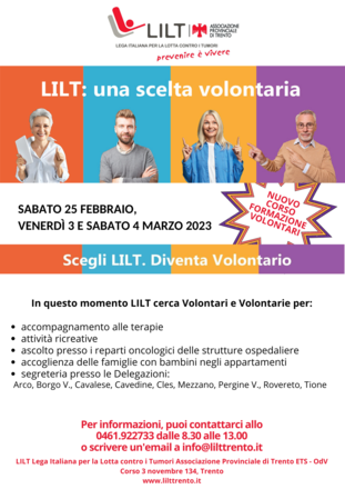 LILT (lega italiana per la lotta contro i tumori) cerca volontarə